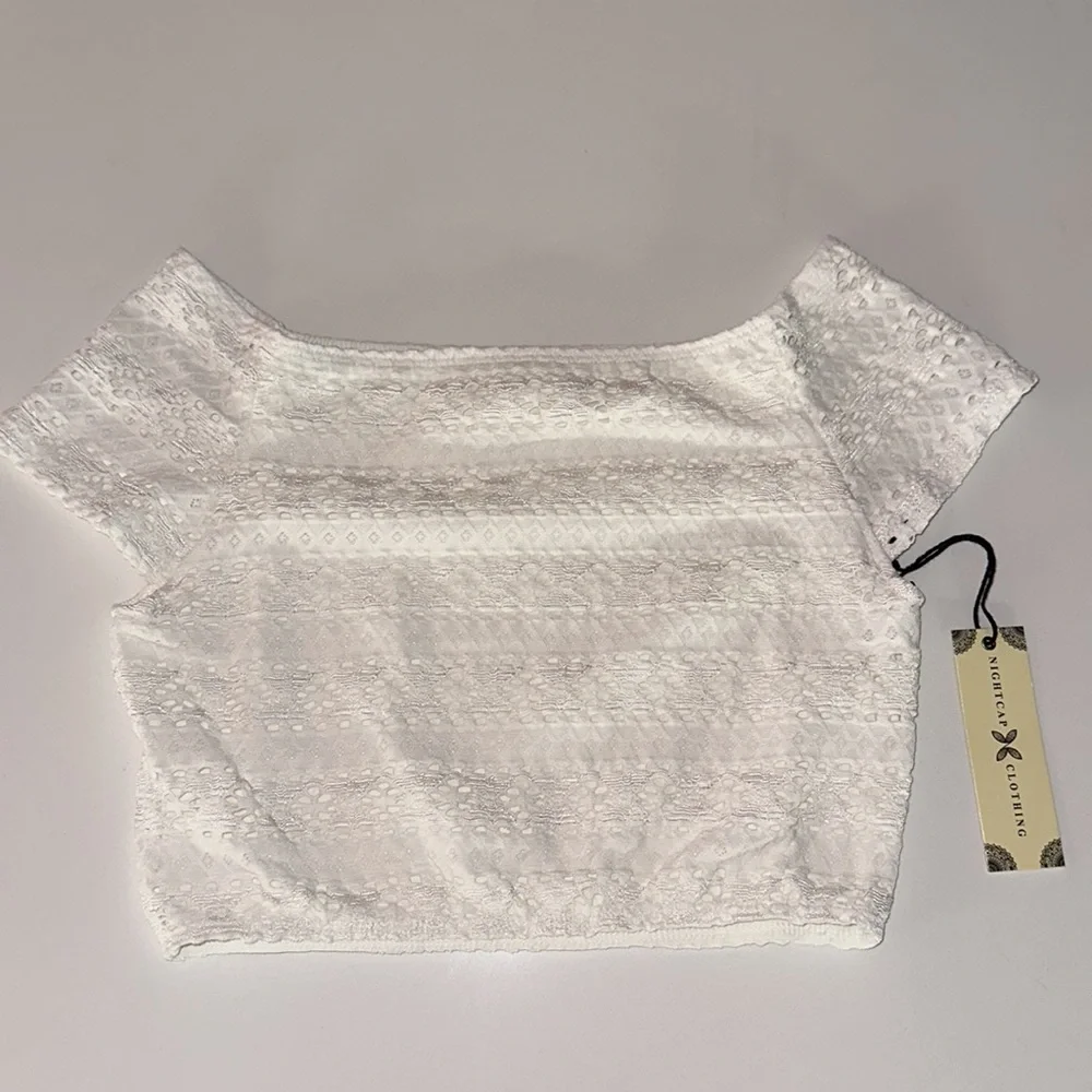 NIGHTCAP Anthropologie *Navajo* white lace crop boho mini micro festival top XS
